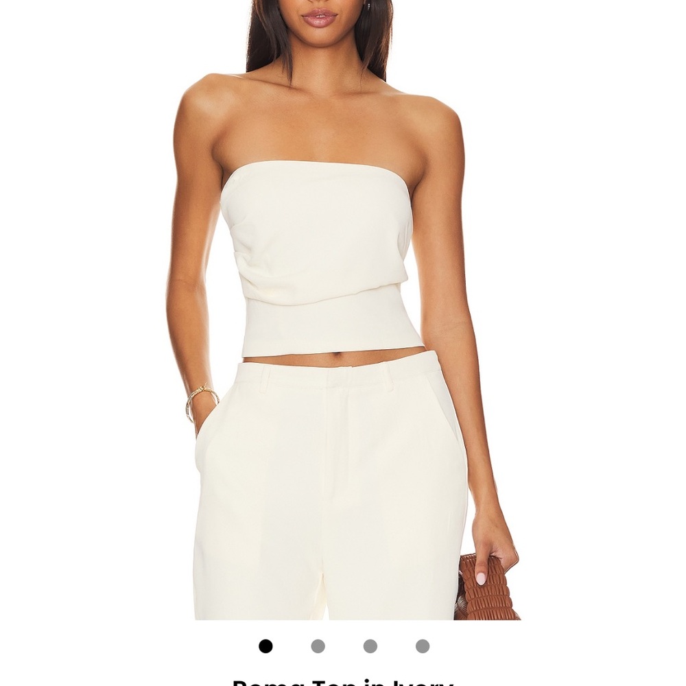 Ivory Strapless Top and Pants Set by SNDYs as seen on Revolve Clothing website